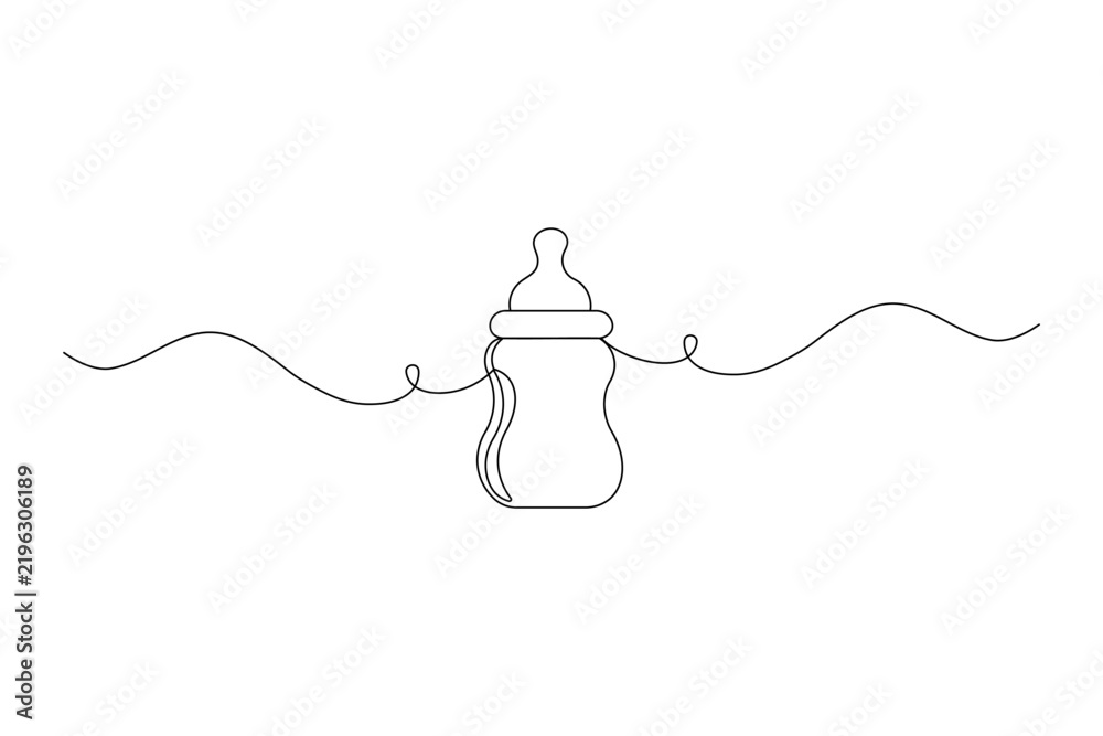 Obraz premium WebBaby bottle one line art depicting a single continuous line drawing of a milk feeder. Clean vector with editable stroke.