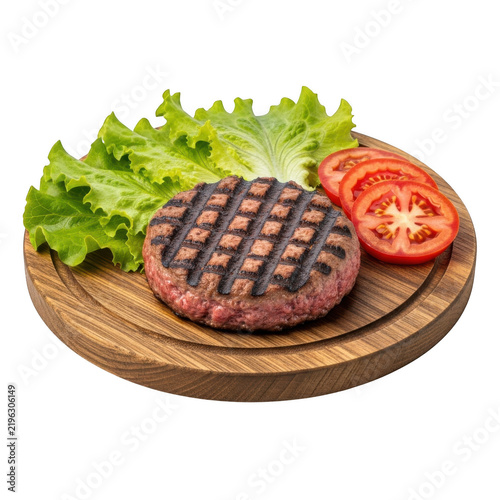 Grilled hamburger with lettuce and tomato isolated on transparent background
