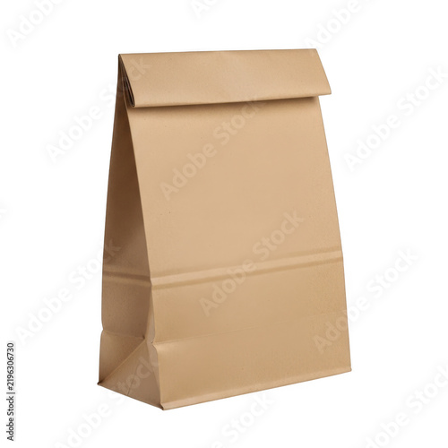 Brown paper lunch bag isolated on transparent background