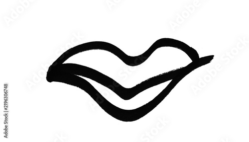 Black Outline Lips Doodle – Hand Drawn Smiling Mouth Brush Shape with Cupid's Bow for Beauty and Romance Designs