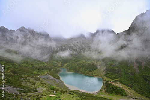Unspoiled High-Altitude Alpine Lake Abujicuo on a Scenic Trekking Route in Shangri-La, Yunnan