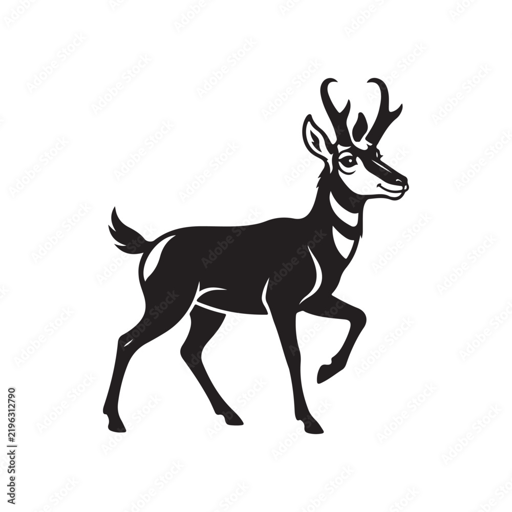 Obraz premium Graphic illustration of a pronghorn antelope standing in profile with pronghorn antelope wildlife