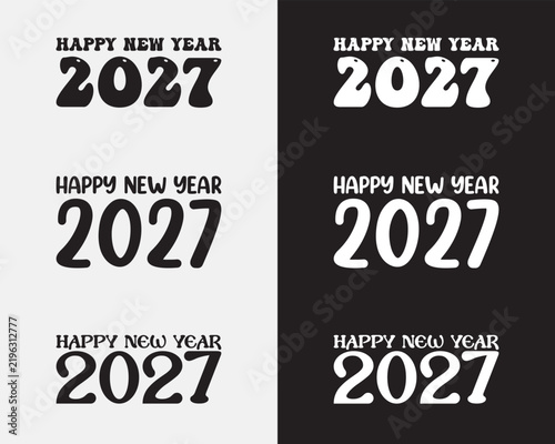 Premium quality graphic set of 2027 Happy New Year lettering badges ideal for seasonal greeting cards, promotional event flyers, festive merchandise printing, and social media branding templates.