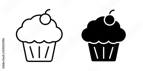 Cupcake icon representing sweet desserts, baking, confectionery, celebrations, birthdays, and delicious baked treats.