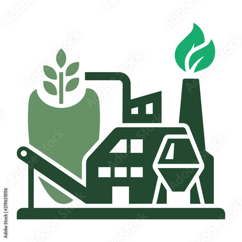 Green Eco Factory and Bioenergy Industrial Plant Icon Vector