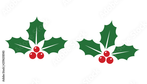 Christmas holly leaves and red berries vector isolated on white