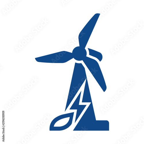 Blue Wind Turbine with Lightning Bolt and Leaf Icon Vector
