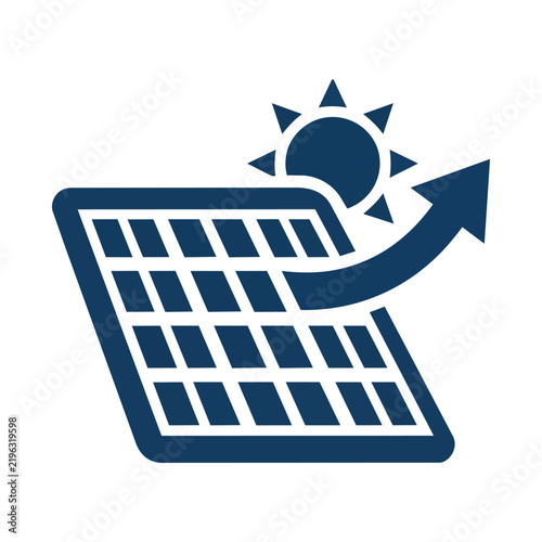 Solar Panel with Sun and Upward Growth Arrow Icon Vector