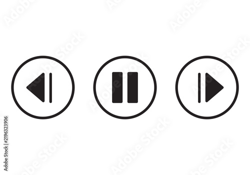 Minimalist Media Player Control Icons Set Rewind Pause and Forward Buttons