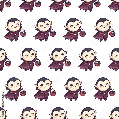 Cute Cartoon Vampire Seamless Pattern for Halloween