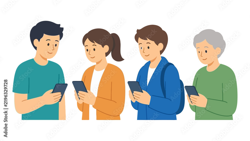Fototapeta premium Four People Using Tablets Together in Conversation