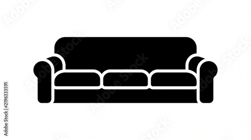 Comfortable sofa vector icon isolated on white background, featuring modern furniture three seater couch outline illustration graphic for interior design and living room UI elements