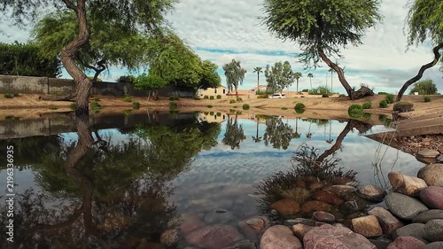 Storm Retention Basin Filled After Major Monsoon Storm In Phoenix AZ Area