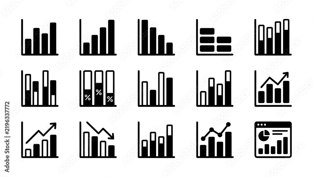 Obraz premium Financial Chart and Graph Vector Icon Set for Business Analytics