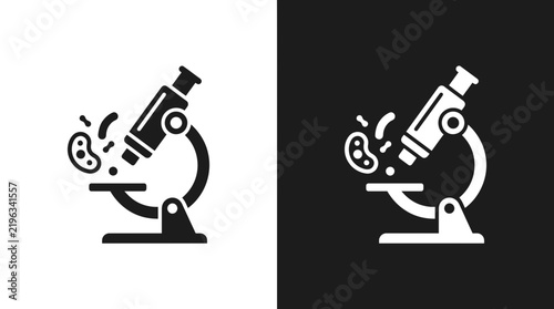 Laboratory microscope with bacteria icon set for scientific research and microbiology microscope laboratory bacteria