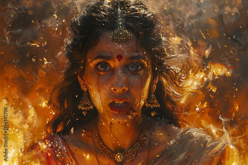 Woman Performing Holika Dahan Ritual During Festival