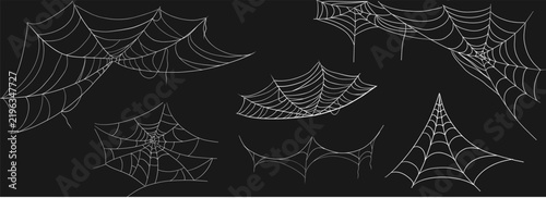Bild auf Leinwand Gothic web silhouettes, border for decoration, creepy web hanging set on dark background