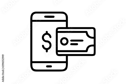 Mobile banking smartphone icon with a digital credit card and dollar sign symbol