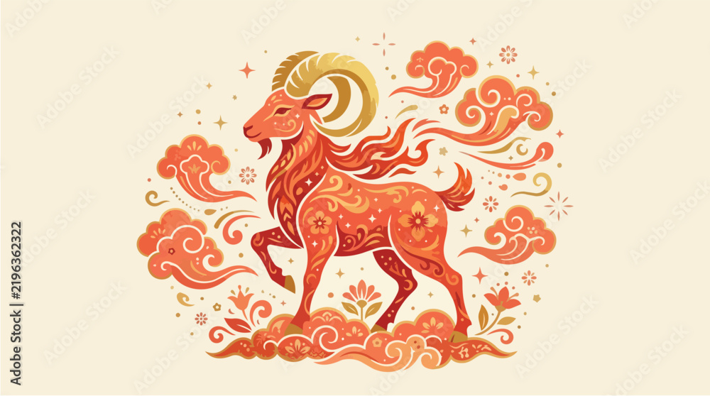 Fototapeta premium Fire goat vector illustration for Chinese New Year 