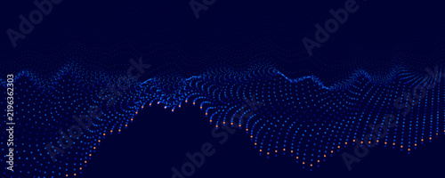 Digital Transformation Abstract AI Data Wave Particles Background. Global Future Innovation Technology Visualization for Business Presentation. Blue Cyber Digital Flow Pattern. Vector Illustration