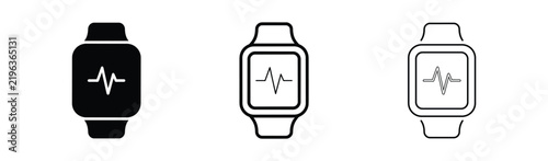 Smartwatch Heart Rate Icon Set Fitness Tracker Vector Illustration in Solid Outline and Thin Line Styles for Wellness Design