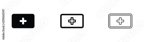 Medical Cross Box Icon Set First Aid Vector Illustration in Solid Outline and Thin Line Styles for Healthcare Design