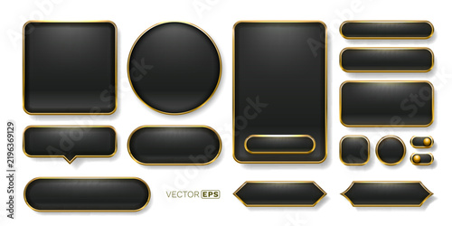 Elegant black and gold button and frame collection, perfect for a luxurious UI design.