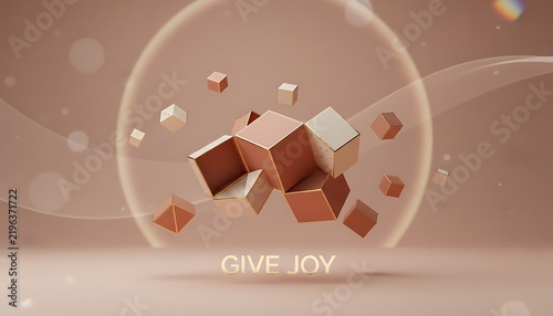 Floating gift boxes with joy message in soft light
