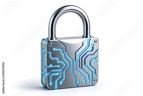 3D Encrypted Cyber Security Circuit Lock Icon