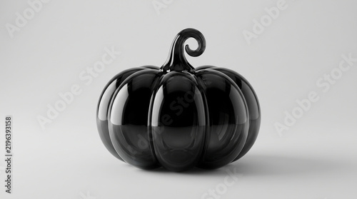 Elegant Minimalist Hand-Blown Black Glass Pumpkin Vessel on Light Gray Background
