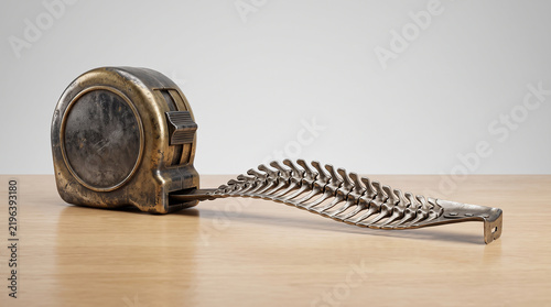 Surreal Vintage Brass Measuring Tape Transforming into a Skeletal Spine