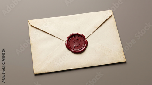 Vintage Cream Envelope with Dark Red Ghost Wax Seal on Neutral Background