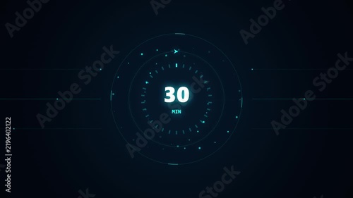Digital Countdown Timer 30 with Glowing Blue Circular Interface