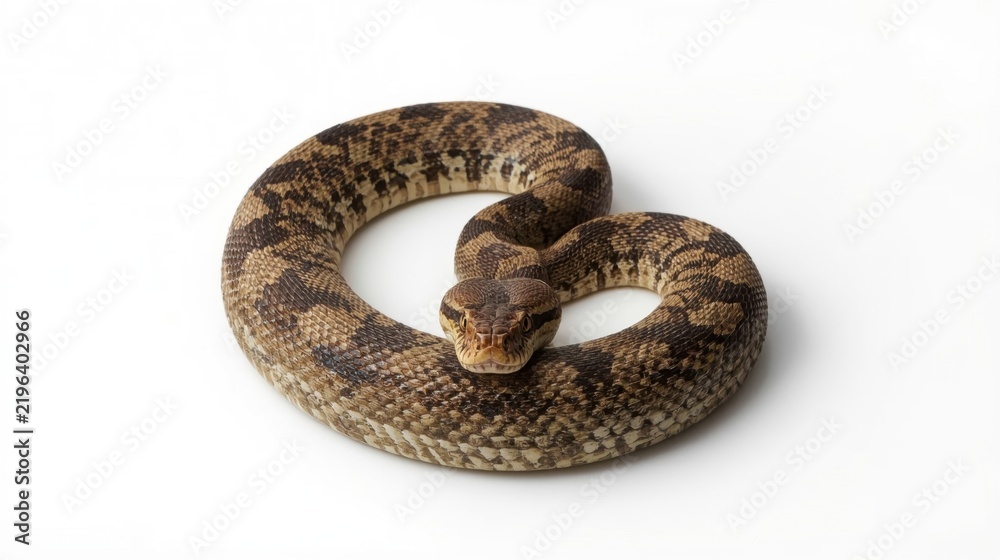 Obraz premium Detailed coiled garter snake with patterned scales resting on clean studio background