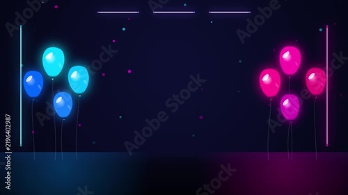 Colorful Neon Balloons on a Festive Stage Background
