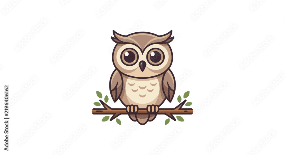 Fototapeta premium Cute brown owl perched on a tree branch.