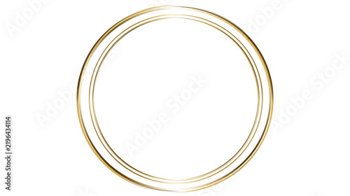 Isolated three shimmering gold rings forming a beautiful abstract oval shape, sleek metallic design