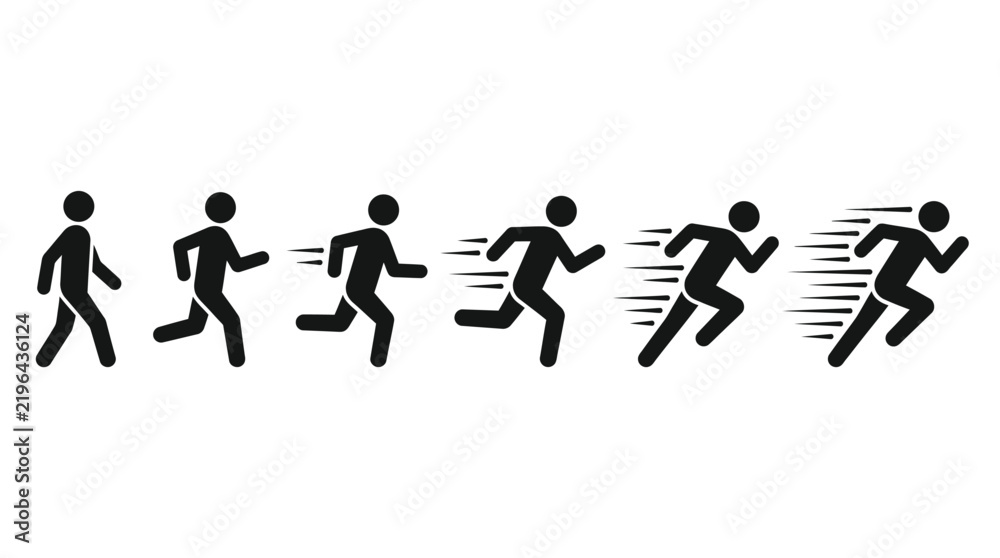 Obraz premium Vector illustration of people running in increasing speed sequence