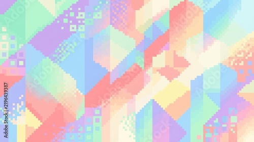 Colorful Pastel Pixel Art Background with Abstract Geometric Shapes and Soft Gradient Colors