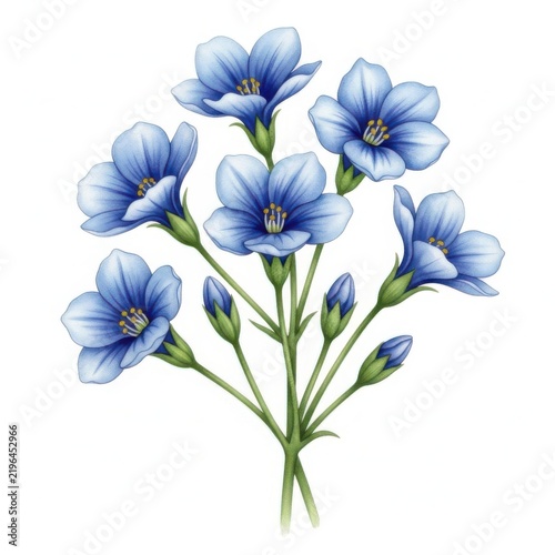 Beautiful blue flowers bouquet with green stems digital art