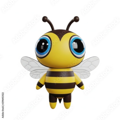 Cute cartoon bee character with big expressive blue eyes 3D