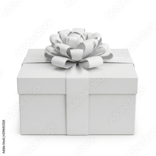 Elegant white square gift box with a decorative ribbon bow on top