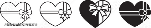 Heart Gift Box Ribbon Icon Set.