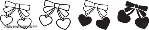 Heart Bow Ribbon Cherry Icon Set.