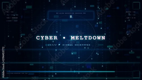 Futuristic Digital Interface with Cyber Meltdown Text and Animated Data Processing HUD Elements