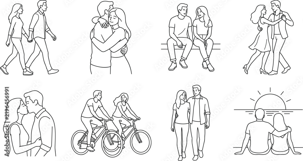 Obraz premium Couple Lifestyle Vector Illustrations Depicting Romantic Moments, Companionship, and Shared Activities