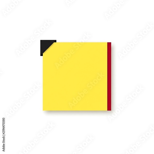 Yellow square sticky note with a black corner tag and a red side border