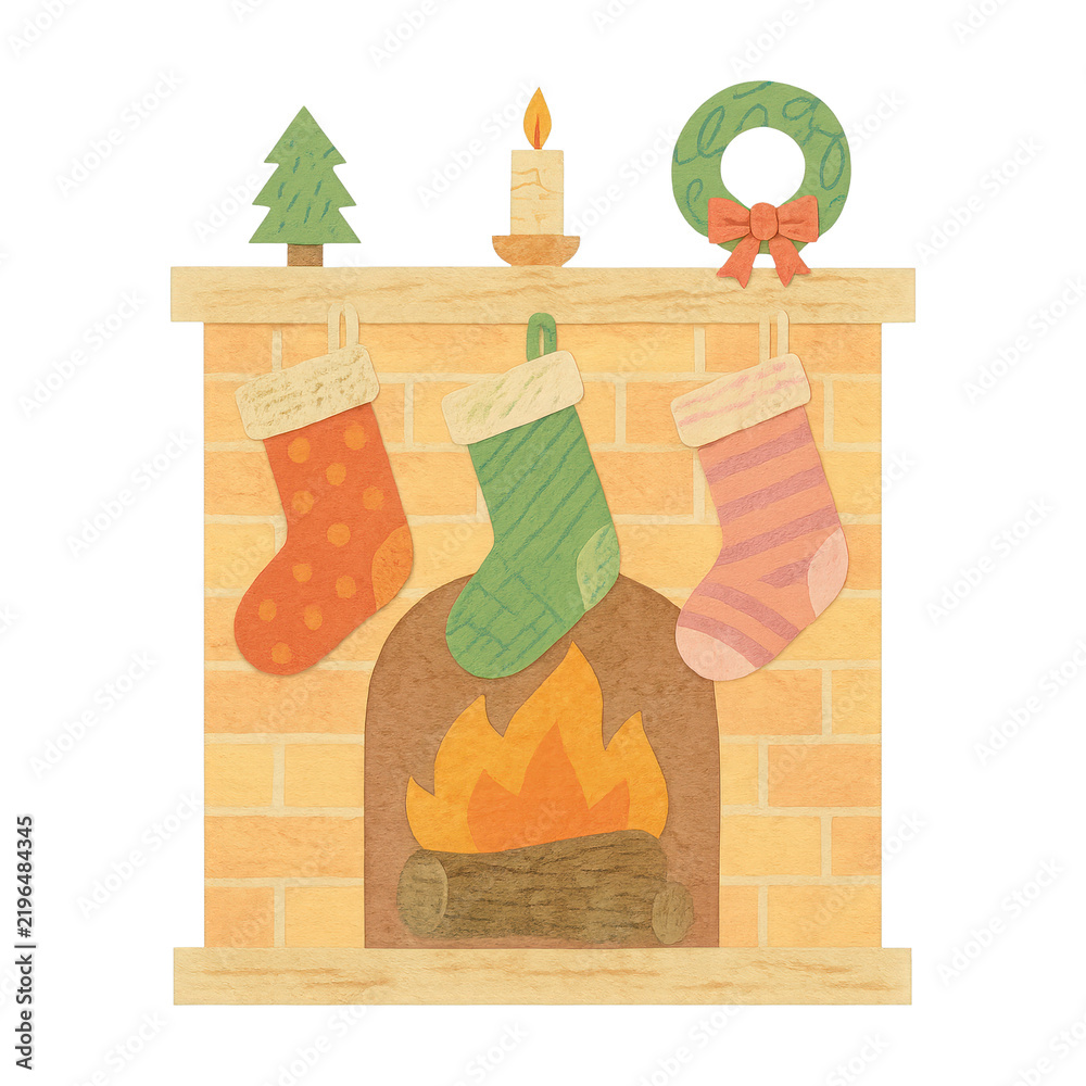 Fototapeta premium PNG Cozy holiday fireplace illustration.