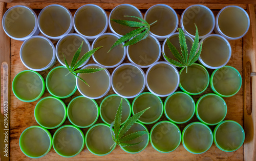 Marijuana home made salve color plastic box indoor