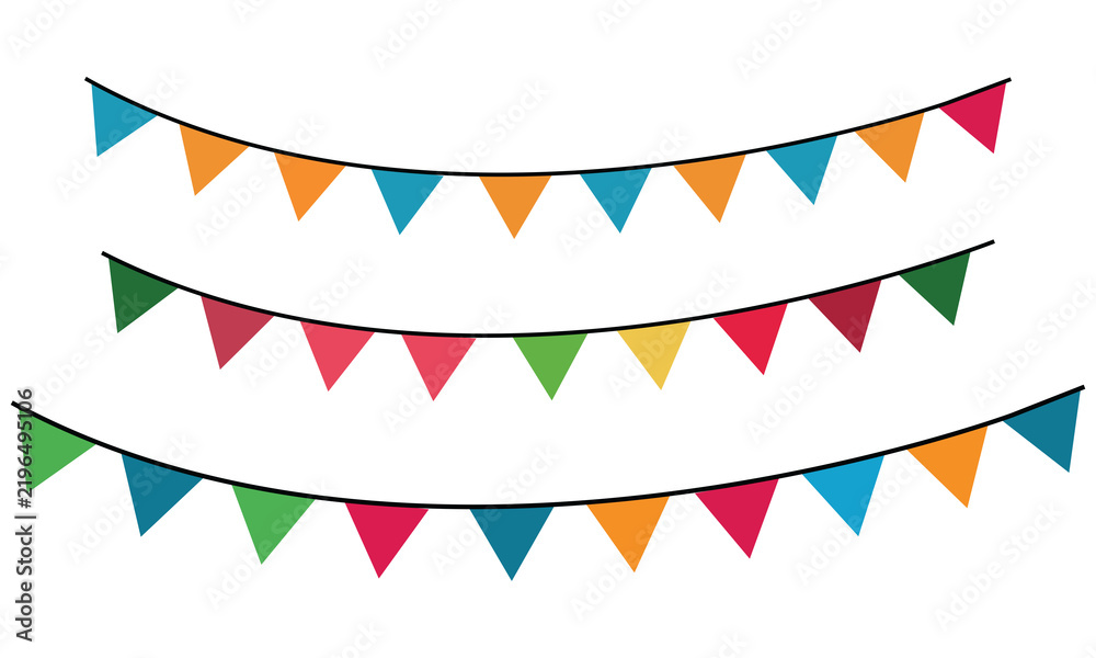 Obraz premium Three colorful bunting flags garlands isolated on transparent background